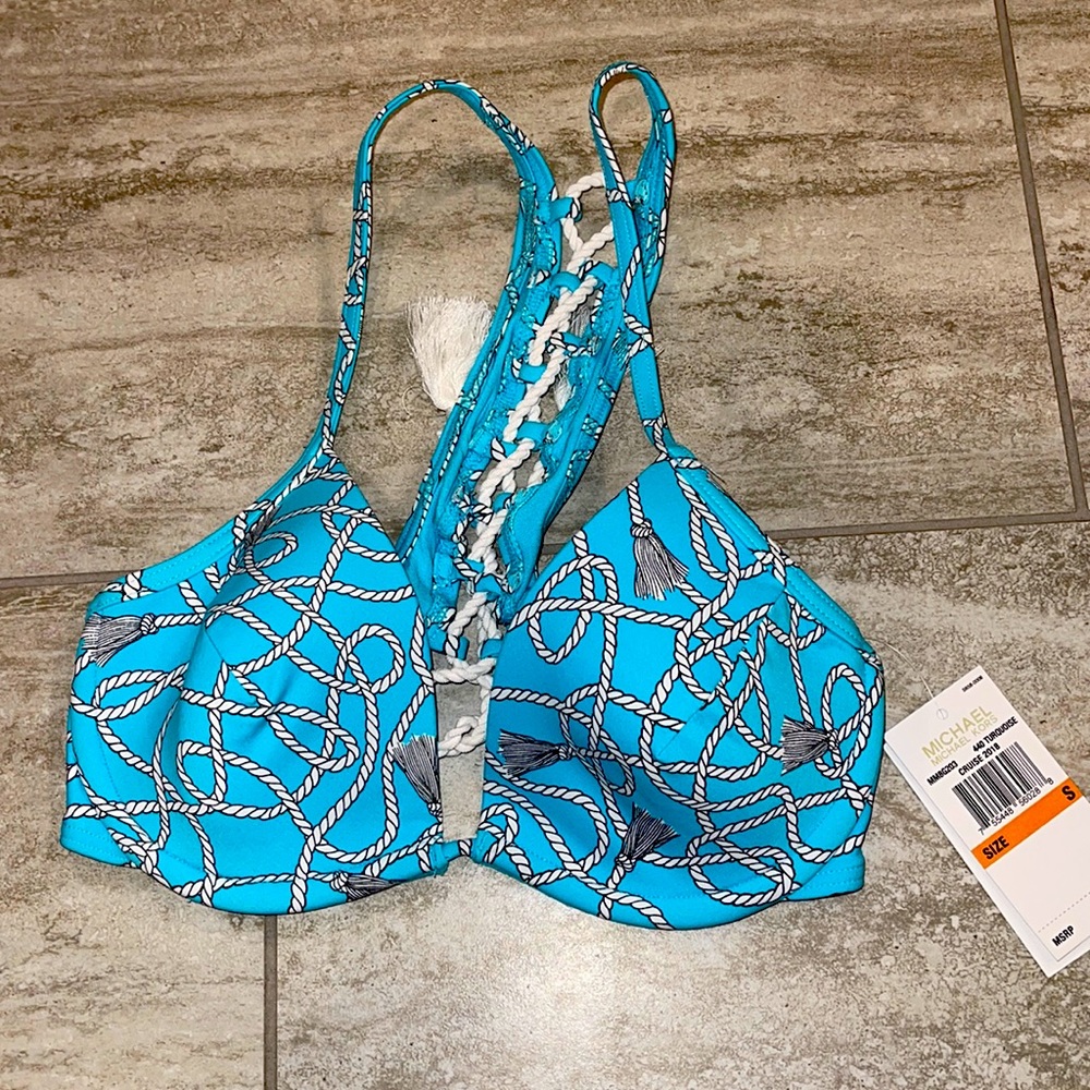 MICHAELS Michael Kors Turquoise Cable Print Bikini Top Size Small